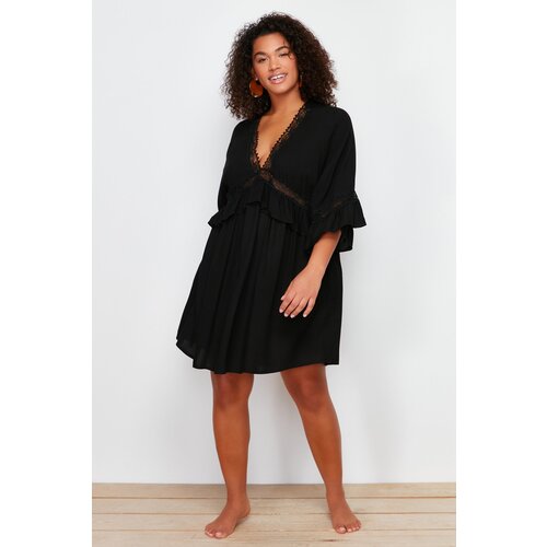 Trendyol Curve Black Mini Woven Striped Accessory Beach Dress Slike