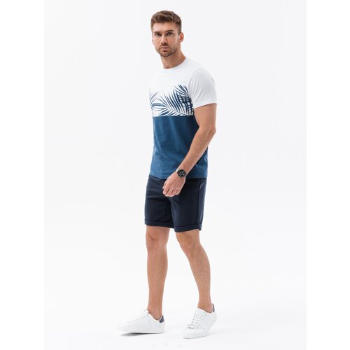 Ombre Men's two-tone t-shirt with palm leaf print - dark blue Cene