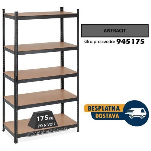  polica metal-medijapan 180x120x40cm, 5x175kg antracit Slike