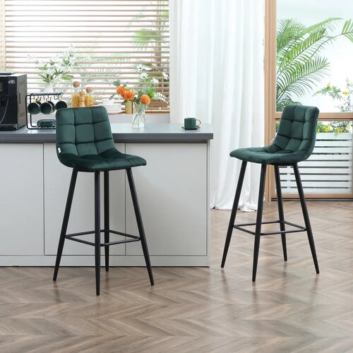  Set od 2 barske stolice moderan dizajn mekano sjedalo čelični okvir 42 x 47 x 105 cm zelena Slike