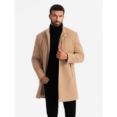Ombre Structured fitted coat for men with high collar - light brown Slike