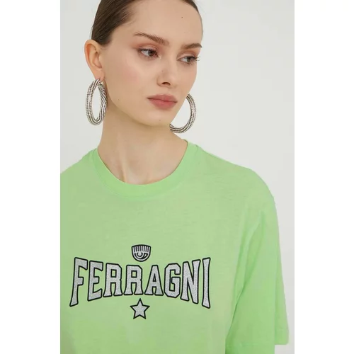 Chiara Ferragni Bombažna kratka majica ženski, zelena barva