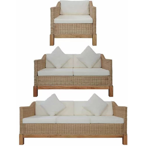  3-dijelni set sofa od prirodnog ratana s jastucima