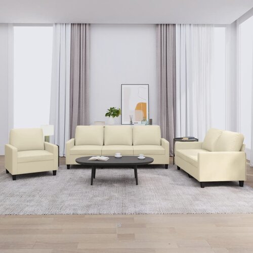  3-dijelni set sofa s jastucima krem od umjetne kože Cene
