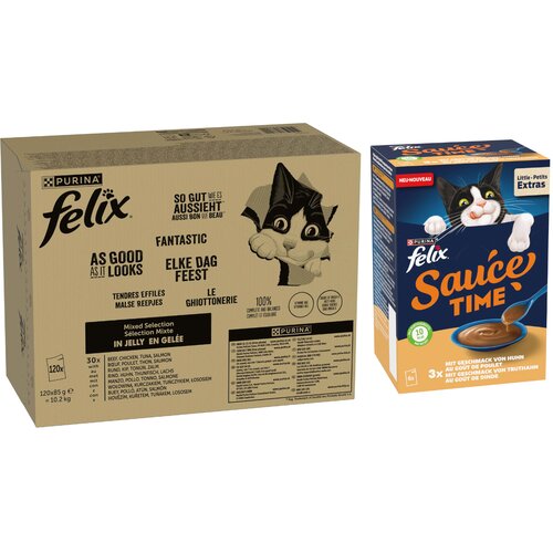  120x 85g Jumbo pak. Felix + 24x 40g Sauce Time okus piletine i puretine gratis! - &amp;bdquo;So gut wie es aussieht&amp;rdquo; žele: mje&amp;scaron;ov. pak. s mesom II (govedina, losos, piletina, tuna) Slike