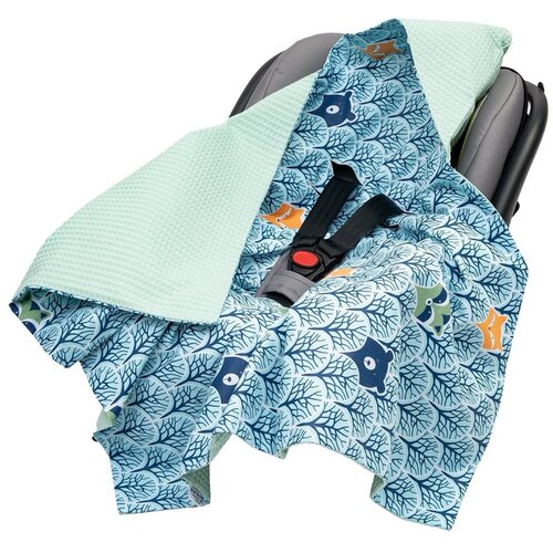 Medi Partners Baby carrier wrap &amp;ndash; blanket with hood 85x85 cm &amp;ndash; Waffle &amp;ndash; Forest + mint Waffle Slike