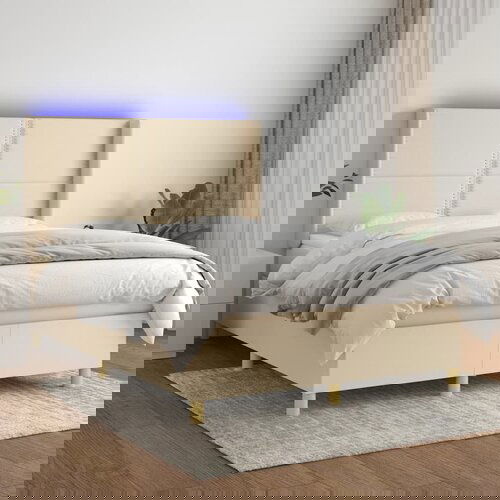 The Living Store Box spring postelja z vzmetnico LED krem 140x200 cm blago - Box Spring Postelja, (21521452) Cene