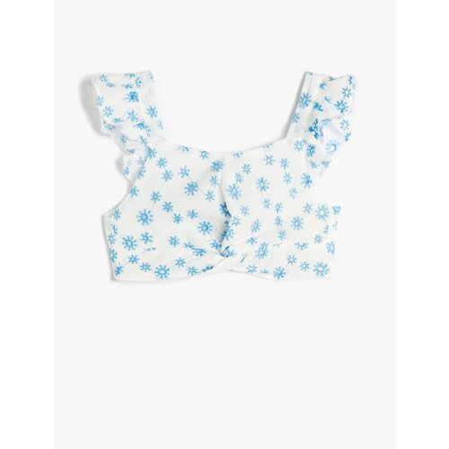 Koton Sleeveless Crop Blouse With Floral Scallops Embroidered Ruffles Slike