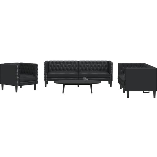 vidaXL Komplet Chesterfield kavčev 3-delna črno umetno usnje Cene