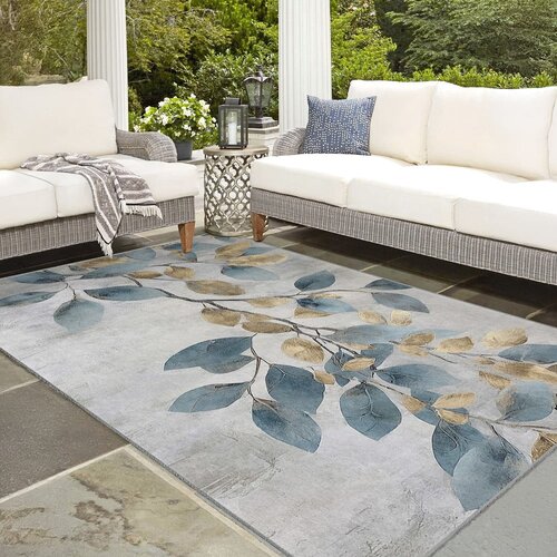 Mila Home svetlo moder/zlat pralen tekač 80x200 cm golden leaves &amp;ndash; Slike