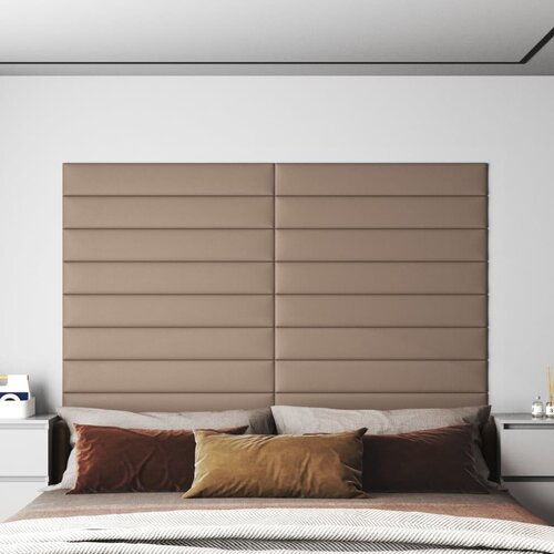 VidaXL zidne ploče od umjetne kože 12 kom cappuccina 90x15 cm 1,62 m&amp;sup2; Slike