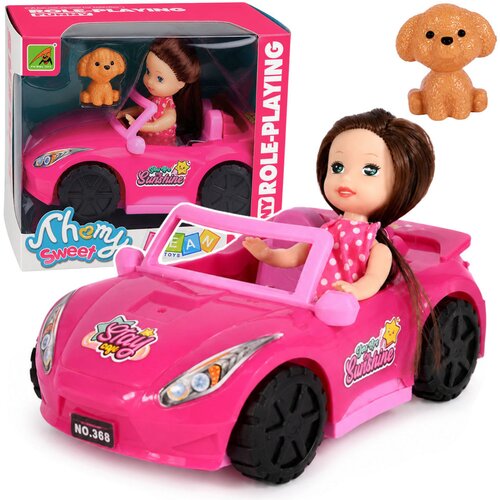 Mini Doll in a Convertible Car Set with Dog Figurine Pink Cijene