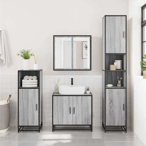 VidaXL Kupaonski ormarić s ogledalom sivi Sonoma 65x20x60 cm Slike