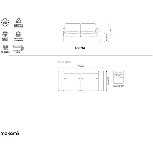 Makamii Pra&amp;scaron;no rožnata raztegljiva sedežna garnitura iz rebrastega žameta 195 cm Nona &amp;ndash; Slike