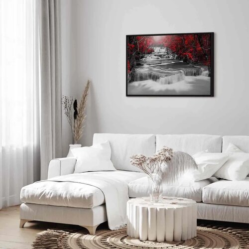  Slika - Cascade of Thoughts (1 Part) Wide Red 90x60 U crnom drvenom okviru Slike