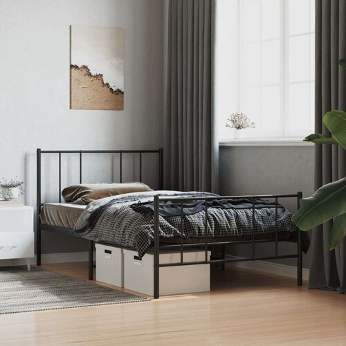 Metalni okvir kreveta uzglavlje i podnožje crni 100x190 cm Slike