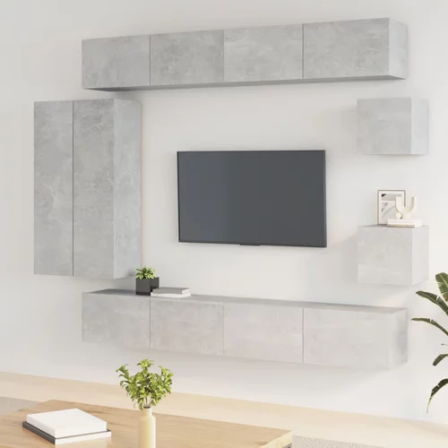 vidaXL 8-dijelni set TV ormarića siva boja betona konstruirano drvo