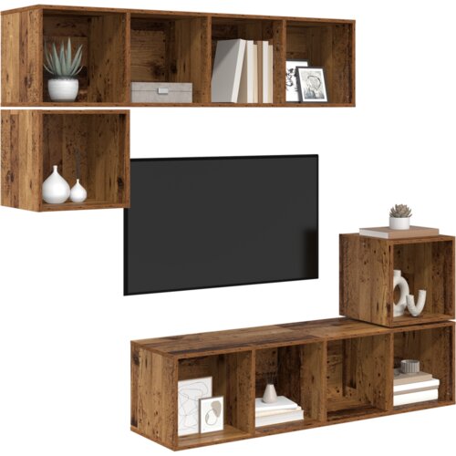 VidaXL Set TV komoda s pohranom 4 pcs Staro drvo 37 x 37 x 142.5 cm Slike