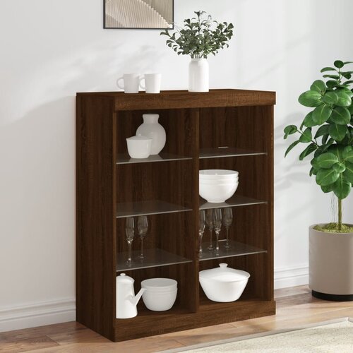  The Living Store Komoda z LED lučkami dimljen rjav hrast 81x37x100 cm - Komoda, (21448235) Cene