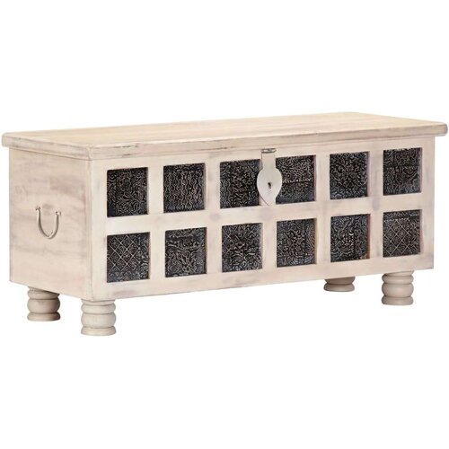  Kutija za pohranu bijela 110x40x45 cm masivno bagremovo drvo Slike