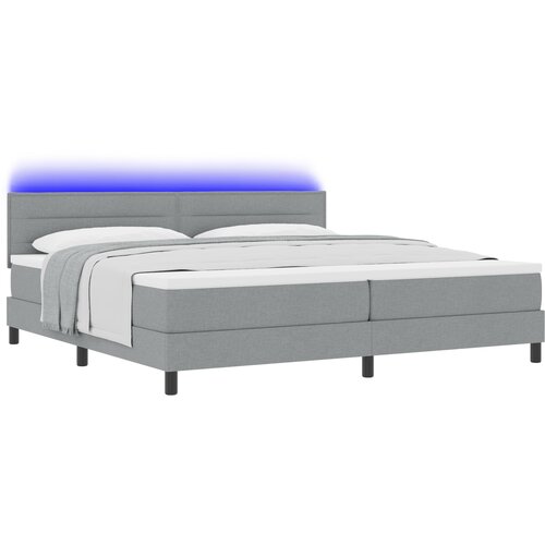 vidaXL vzmetnica s škatlo z vzmetnico & LED svetlo svetlo siva 200x200 cm Tkanina Cene