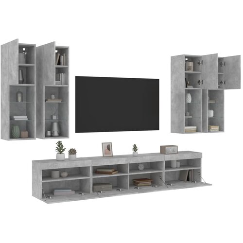 vidaXL 7-dijelni set zidnih TV ormarića s LED svjetlima boja betona Cijene