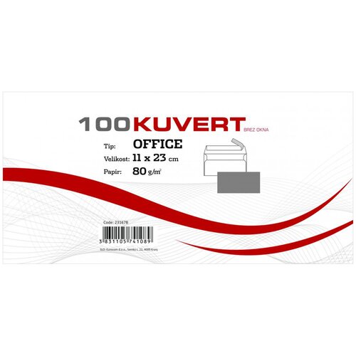  Kuverta amerikanka, 230 x 110 mm, brez okenca, 100 kosov, 80 g, bela Slike