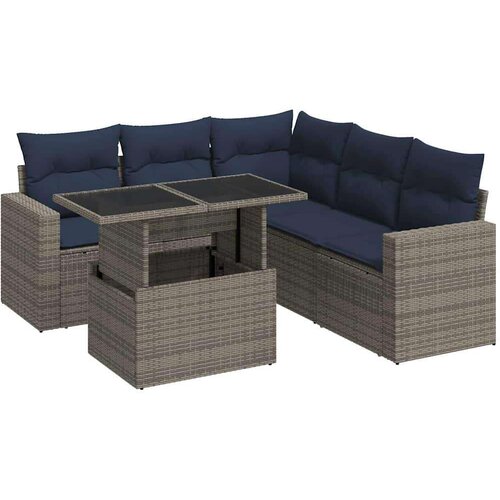VidaXL 6-dijelni set vrtnih sofa poliratan i bagrem s jastucima sivi Slike