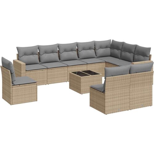 VidaXL 11-dijelni set vrtnih sofa od poliratana s jastucima bež Slike