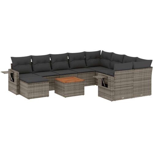VidaXL 11-dijelni set vrtnih sofa od poliratana s jastucima sivi Slike