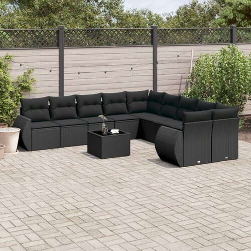 vidaXL 11-dijelni set vrtnih sofa od poliratana s jastucima crni Cijene