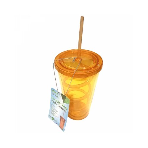 Čaša za vodu sa slamkom i poklopcem 500 ml narandžasta Cene