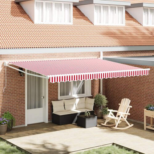 VidaXL ročno retraktibilna tenda Rdeča in bela črtasta 450x300 cm Slike