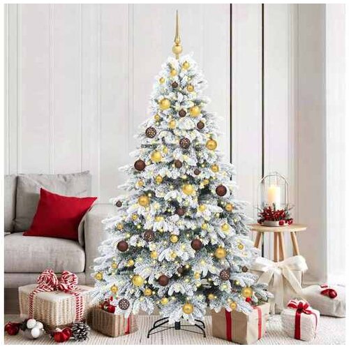 VidaXL Umjetno božićno drvce s stalakom Bijelo 180 cm PE i PVC - 180 cm Bijelo s LED-ima i zlatnim/brončanim lopticama Slike