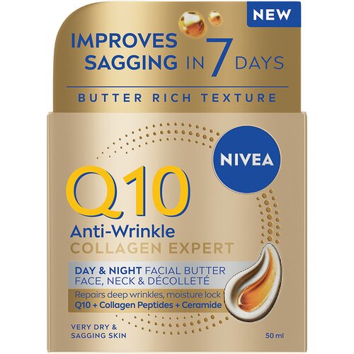 Nivea Q10 Anti-Wrinkle Collagen Expert globinsko hranilno maslo proti gubam 50 ml Slike
