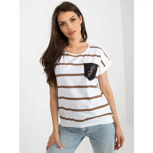 Fashion Hunters White and brown striped blouse with short sleeves