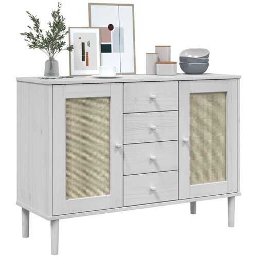  Komoda SENJA bijela izgled ratana 112x40x80 cm masivna borovina Slike