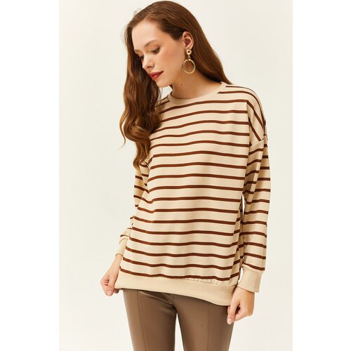 Olalook Women's Stone Brown Basic Soft Textured Loose Sweatshirt Cene