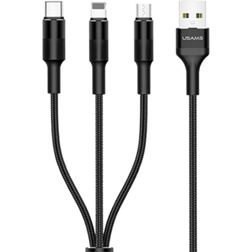 Usams PLETENI KABEL U5 3V1 1,5M 2A ZA LIGHTNING MICRO USB USB-C ČRN, (21980538) Cene