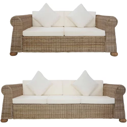  2-dijelni set sofa od prirodnog ratana s jastucima