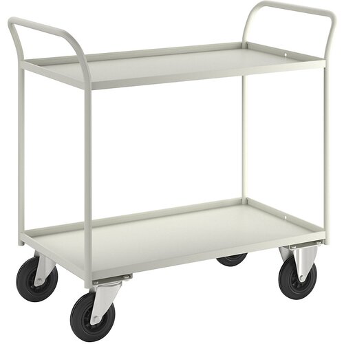 Kongamek Transportni voziček KM41, 2 polici z robom, DxŠxV 1070 x 550 x 1000 mm, bele barve, 2 vrtljivi in 2 fiksni kolesi Cene