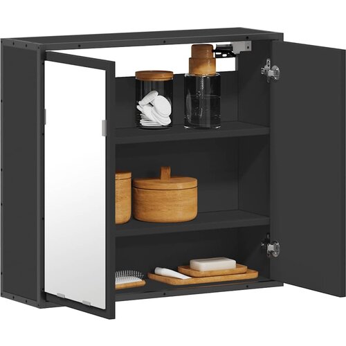 VidaXL Kupaonski ormarić s ogledalom crni 65x20x60 cm izrađeno drvo Slike