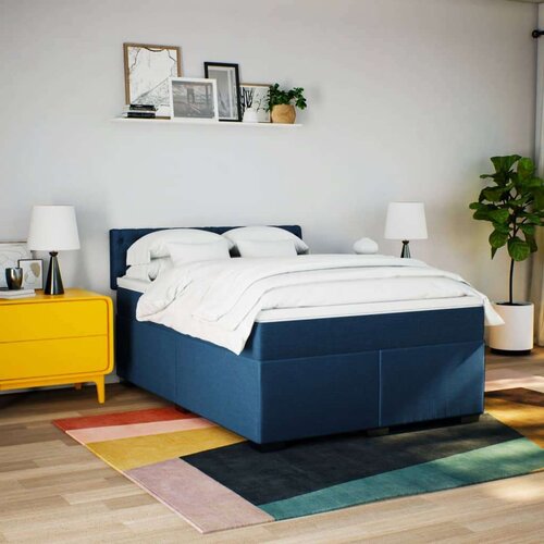 vidaXL Box spring postelja z vzmetnico modra 160x200 cm blago Cene