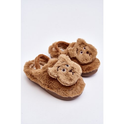 Kesi Children's fur slippers with teddy bear, brown Dicera Slike