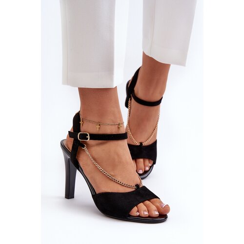 Sergio Leone Women&amp;#039;s High Heel Eco Suede Sandals with Chain Slike