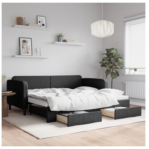 VidaXL Dnevni krevet na razvlačenje s ladicama crni 90x190 cm tkanina Slike