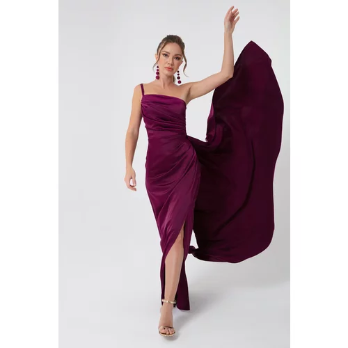 Lafaba Women's Plum One-Shoulder Satin Evening & Prom Dress