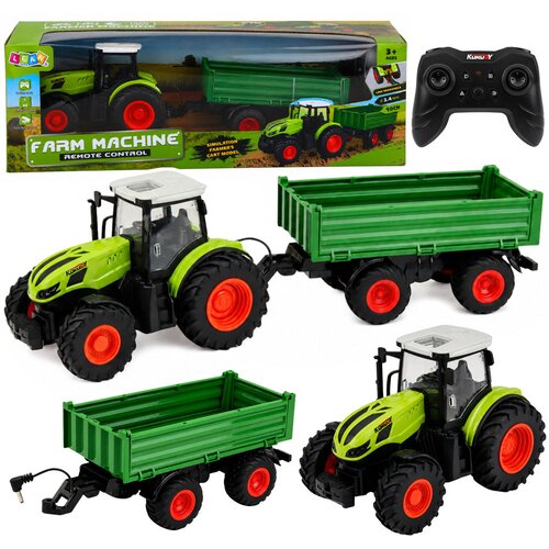  Remote Controlled RC Agricultural Tractor with Tipper Trailer Green 1:24 Cene