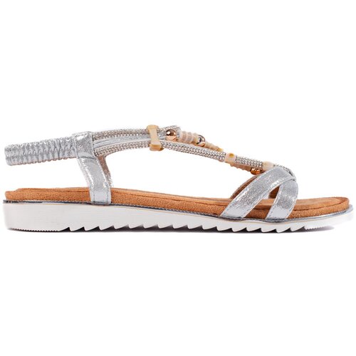 Shelvt Silver flat sandals with beads Cene