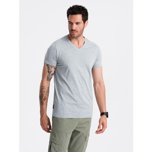 Ombre BASIC men's classic cotton tee-shirt with a crew neckline - grey melange Cene
